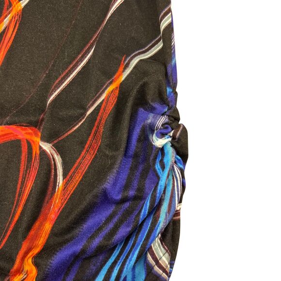 Jennifer Lauren Top Large Colorful Abstract Brushstroke Ruched Tee V Neck Shirt - Picture 5 of 9